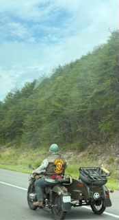 Veteran on motorcycle heading to a Memorial Day rally