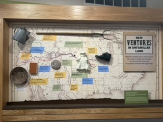 Oregon Trail map with pioneer landmarks