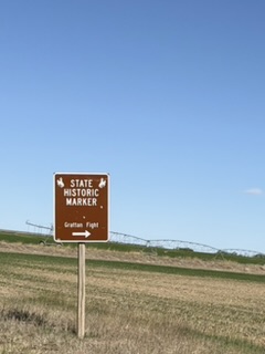Brown historical marker for the Grattan Massacre