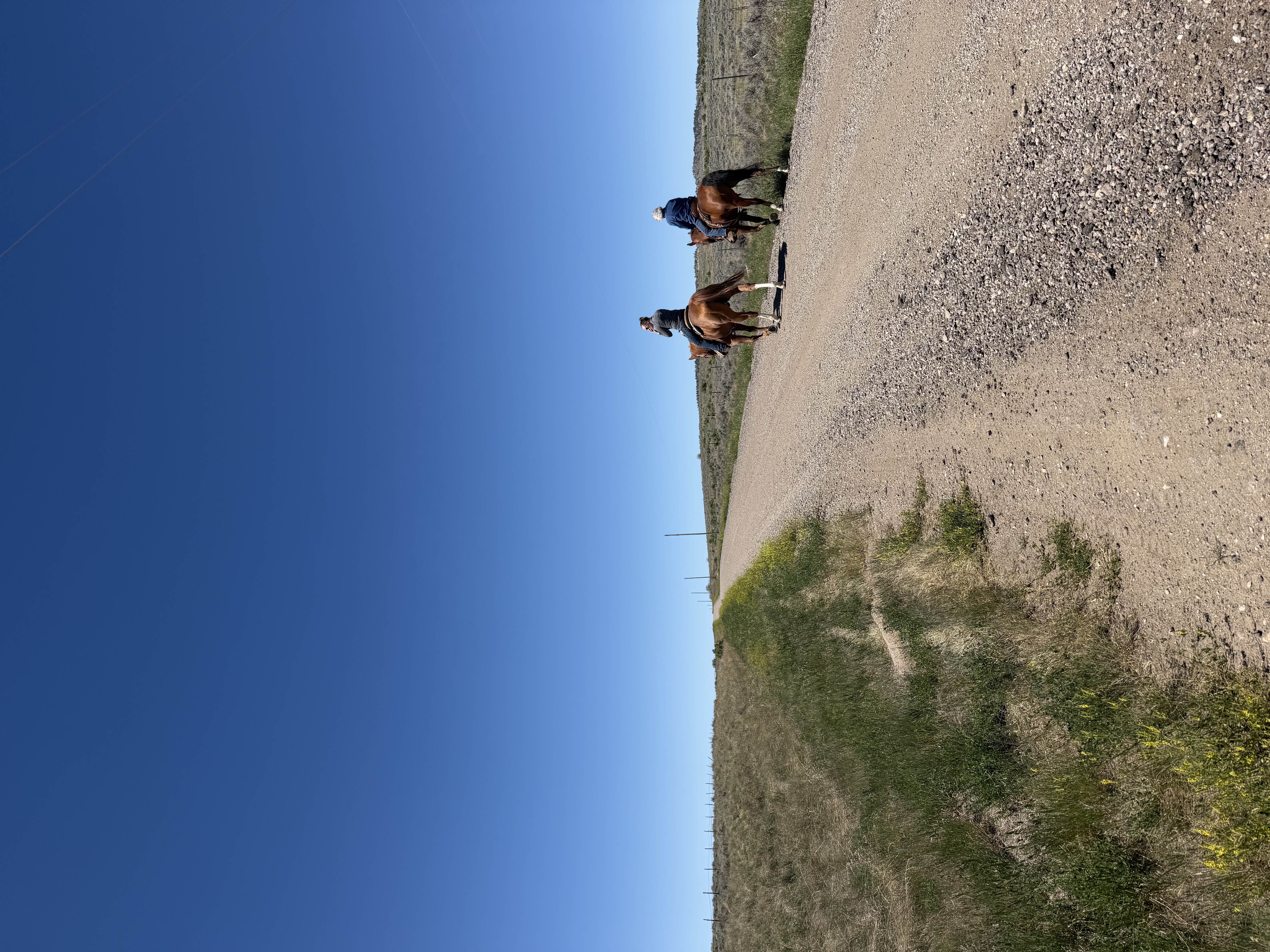 Two Pony Express reenactment riders heading out on their leg of the relay