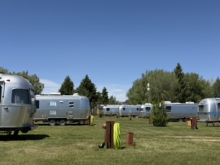 Our rigs parked beside Fort Bridger
