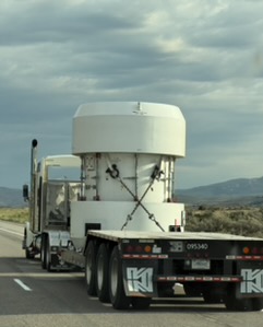 Type-B radioactive materials cask on the highway in Idaho